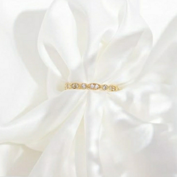 14K Gold Plated Cubic Zirconia Round Milgrain Eternity Ring - Picture 4 of 5